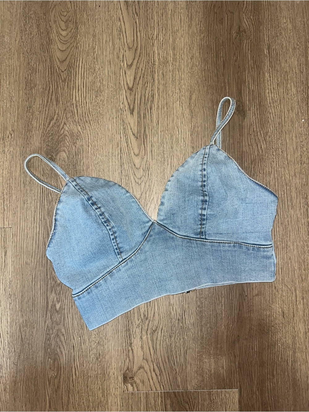 Denim Crop Bralette Top - Light Blue